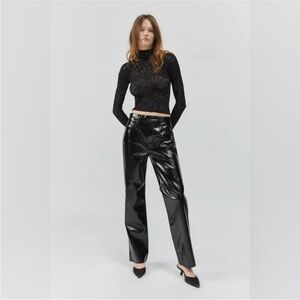 Pistola Cassie High Rise Coated Straight Pants in Black Vinyl Size 26 NWOT